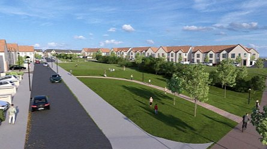 Lahardane LRD - aerial view of the proposed scheme from the south